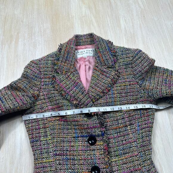Trina Turk Multicolor Tweed Wool Blend Preppy Button Front Lined 6 Blazer Jacket - Picture 7 of 14